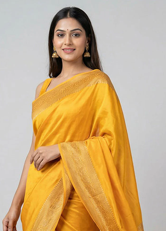 Yellow Georgette Saree With Blouse Piece - Image 2