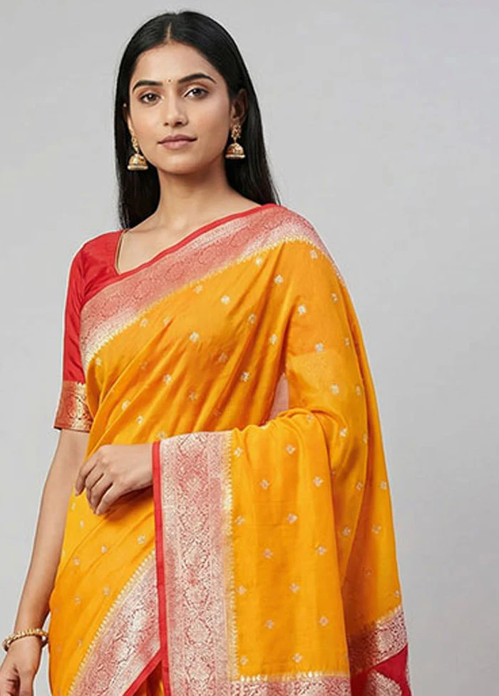 Yellow Georgette Saree With Blouse Piece - Image 2