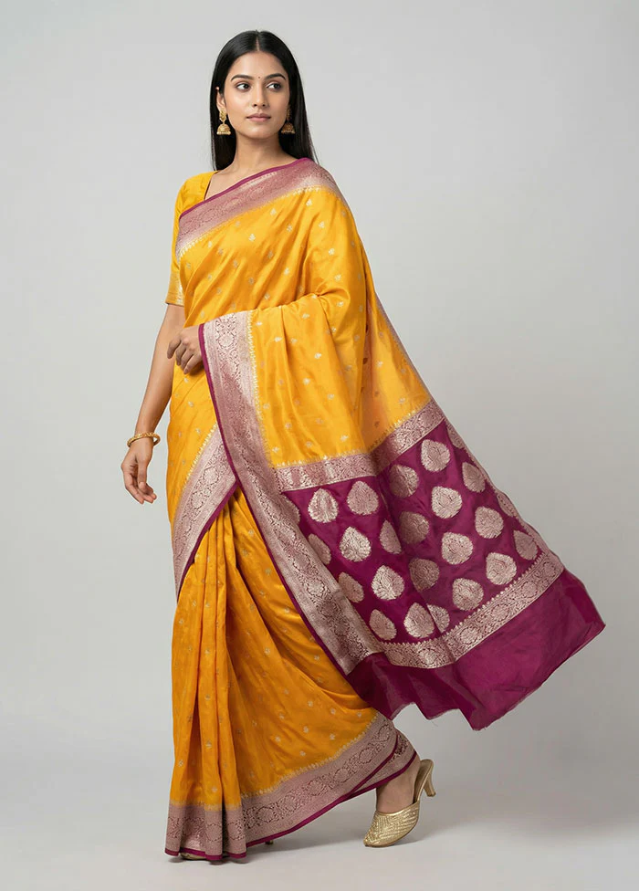 Yellow Georgette Saree With Blouse Piece