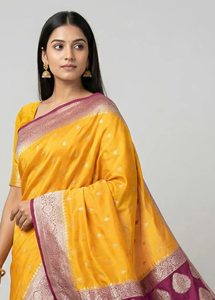 Yellow Georgette Saree With Blouse Piece - Image 2