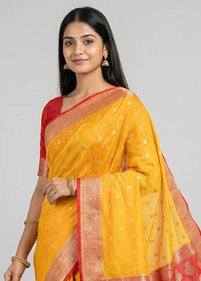 Yellow Georgette Saree With Blouse Piece - Image 2