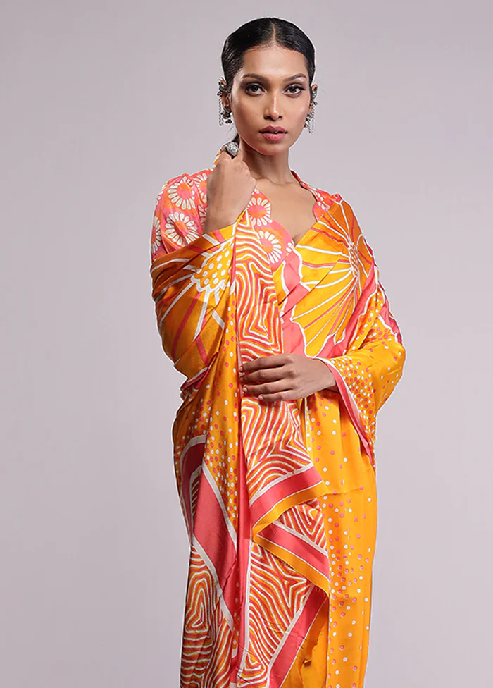 Yellow Georgette Saree With Blouse Piece