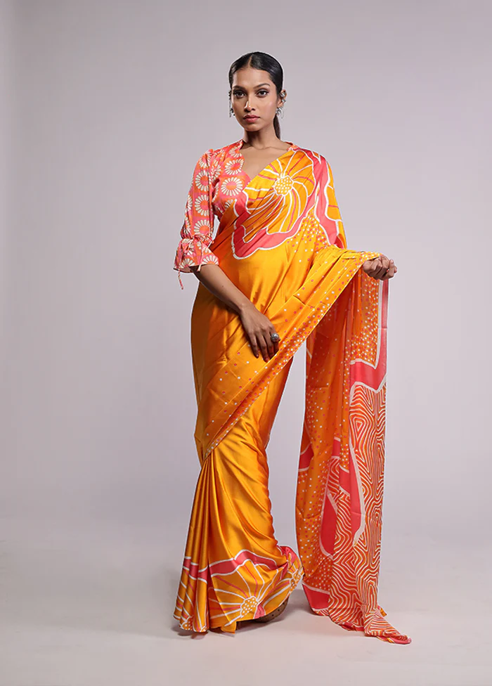 Yellow Georgette Saree With Blouse Piece - Image 2