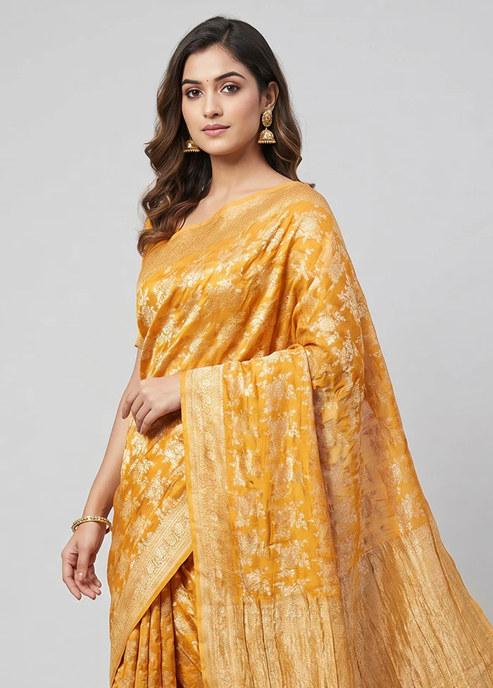 Yellow Georgette Saree With Blouse Piece - Image 2