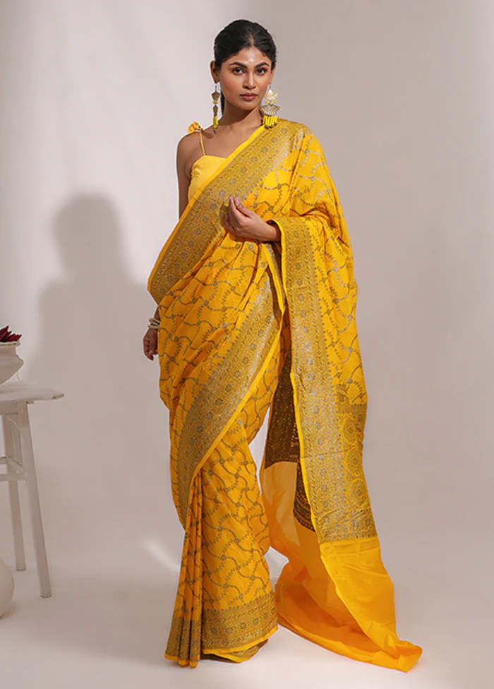 Yellow Georgette Saree With Blouse Piece - Image 2