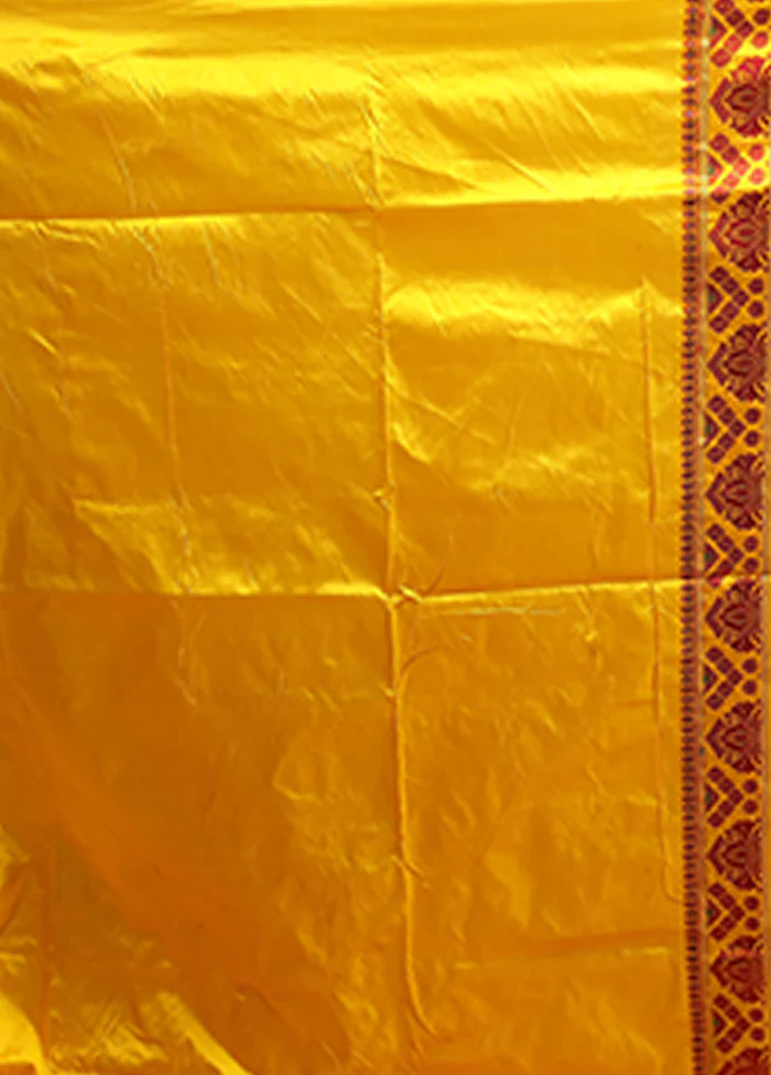 Yellow Handloom Assam Pure Silk Saree With Blouse Piece - Image 5