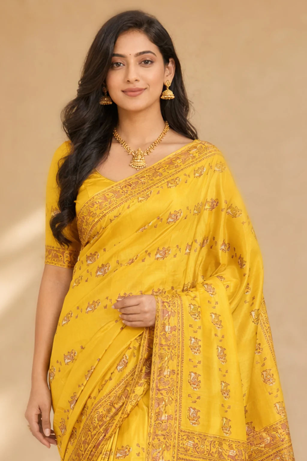 Yellow Handloom Baluchari Pure Silk Saree With Blouse Piece - Image 2