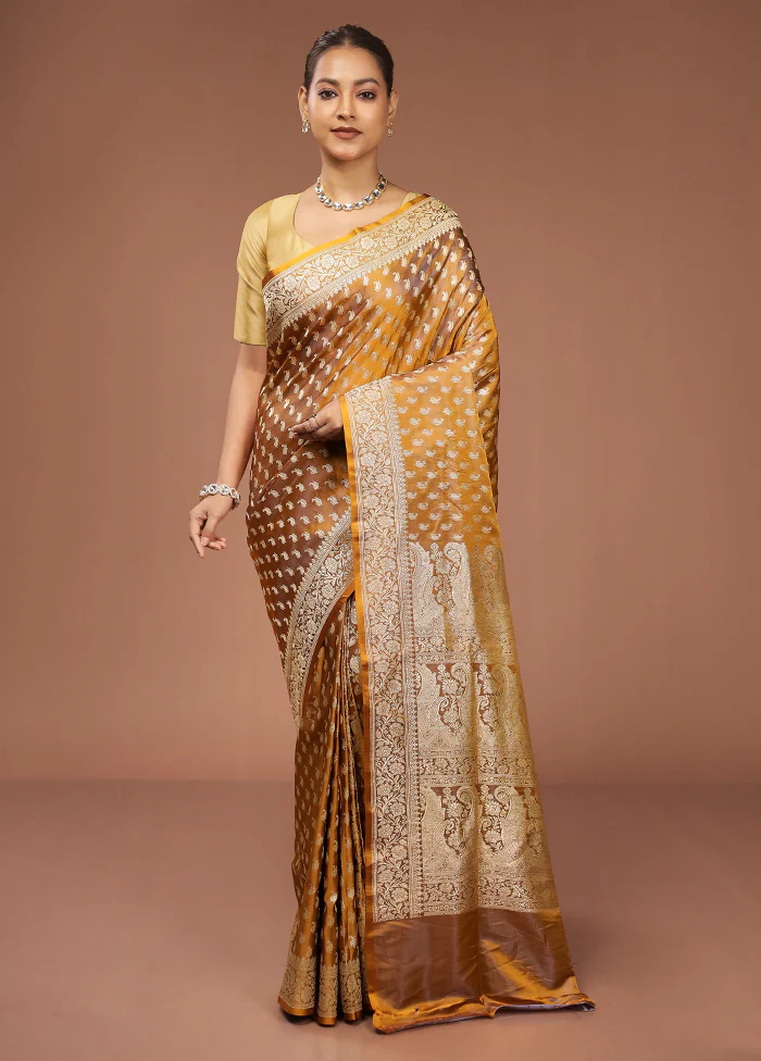 Yellow Handloom Banarasi Pure Silk Saree With Blouse Piece - Image 2