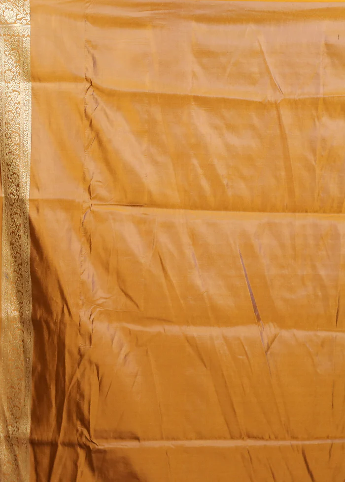 Yellow Handloom Banarasi Pure Silk Saree With Blouse Piece - Image 5