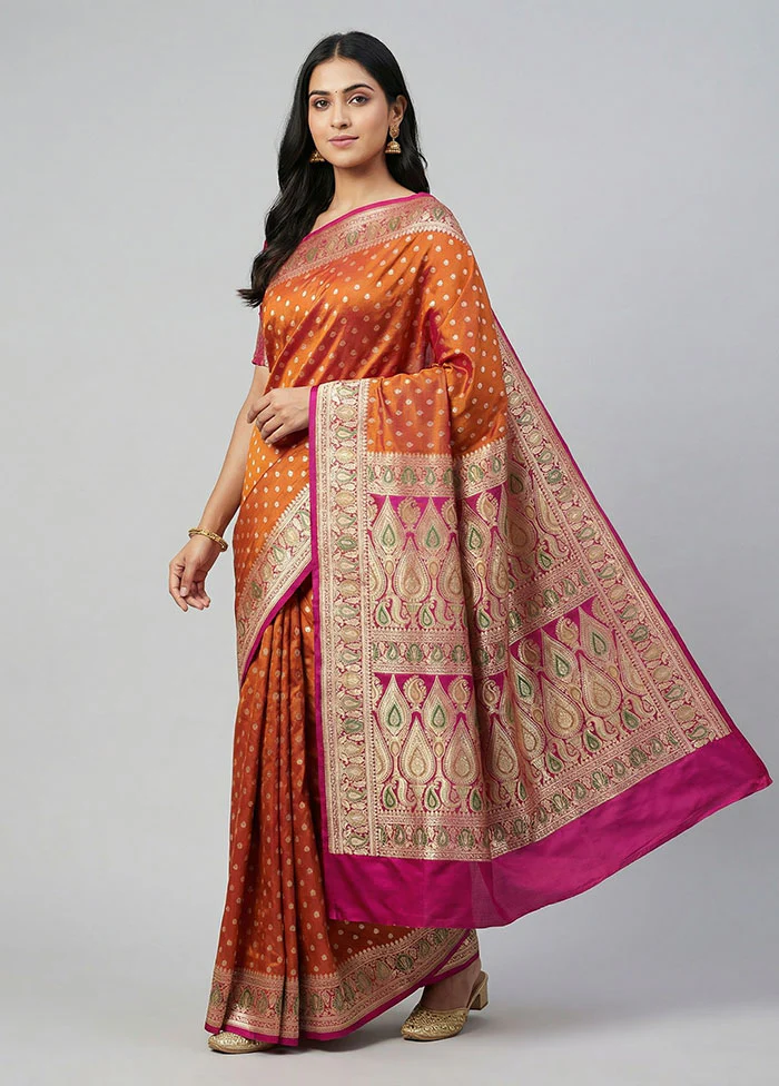 Yellow Handloom Banarasi Pure Silk Saree With Blouse Piece