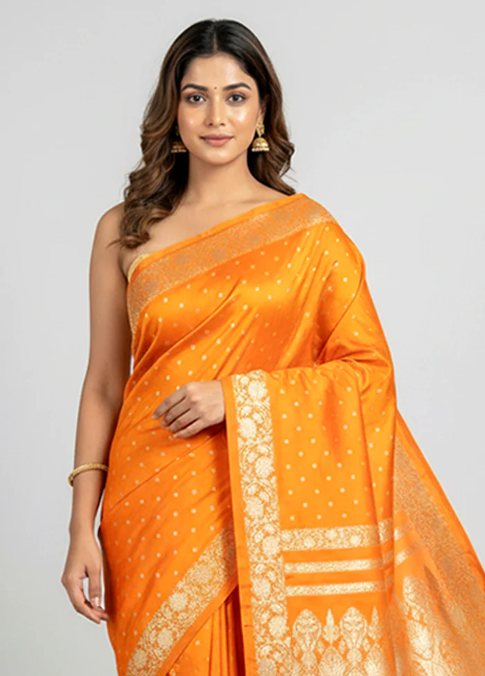 Yellow Handloom Banarasi Pure Silk Saree With Blouse Piece - Image 2