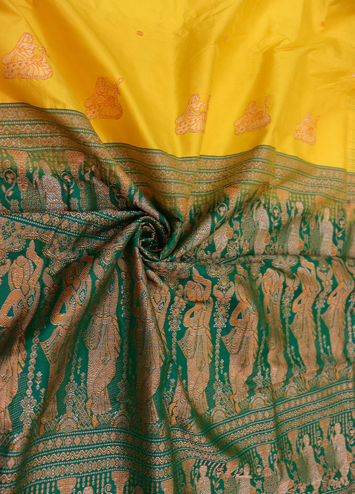 Yellow Handloom Bomkai Pure Silk Saree With Blouse Piece - Image 2