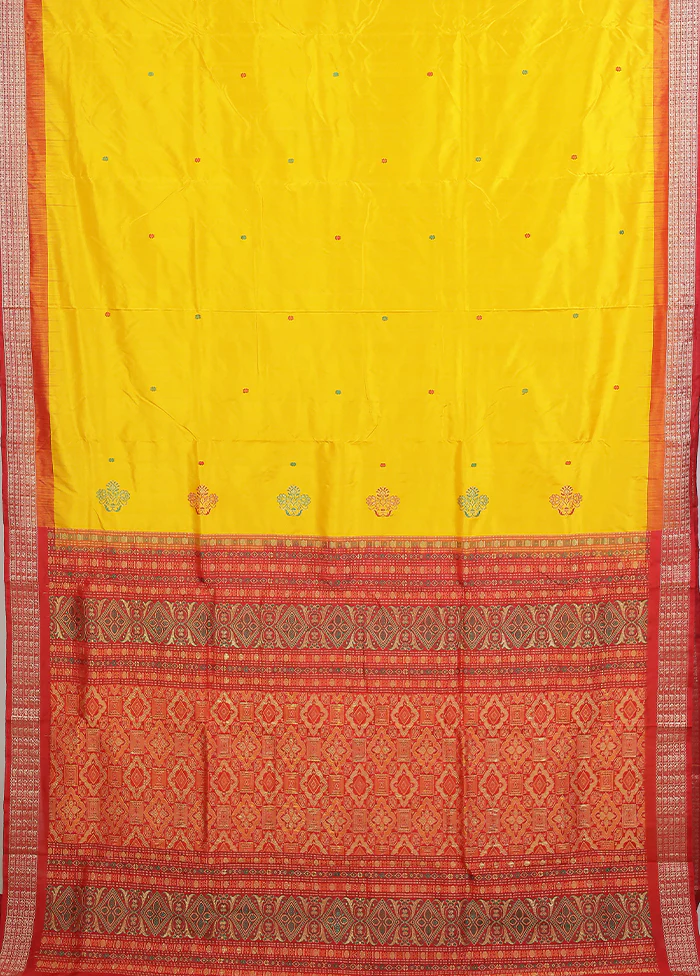 Yellow Handloom Bomkai Pure Silk Saree With Blouse Piece - Image 4