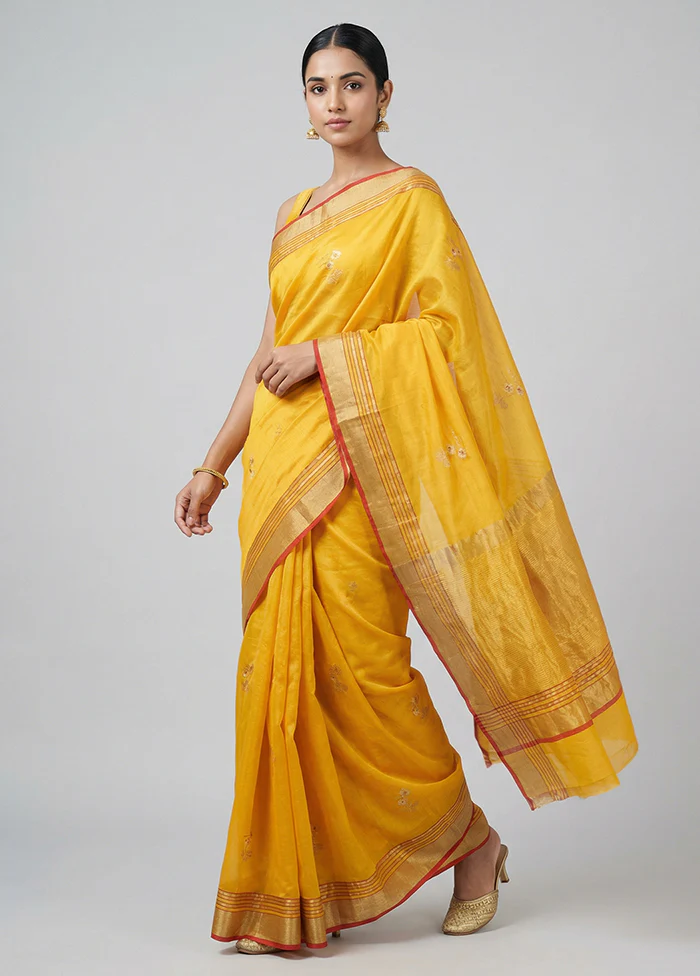 Yellow Handloom Chanderi Pure Silk Saree With Blouse Piece
