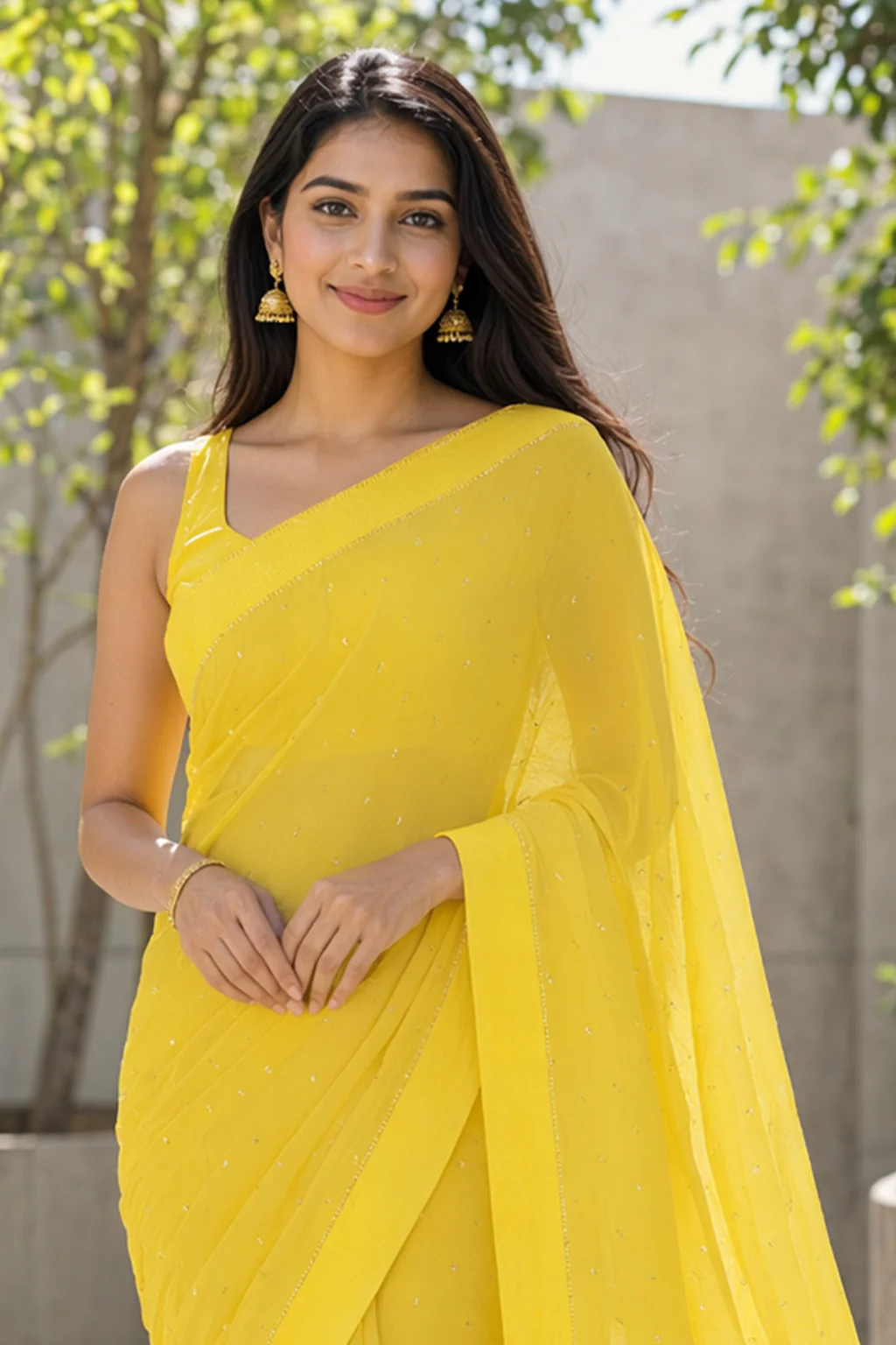 Yellow Handloom Chiffon Pure Silk Saree With Blouse Piece - Image 2