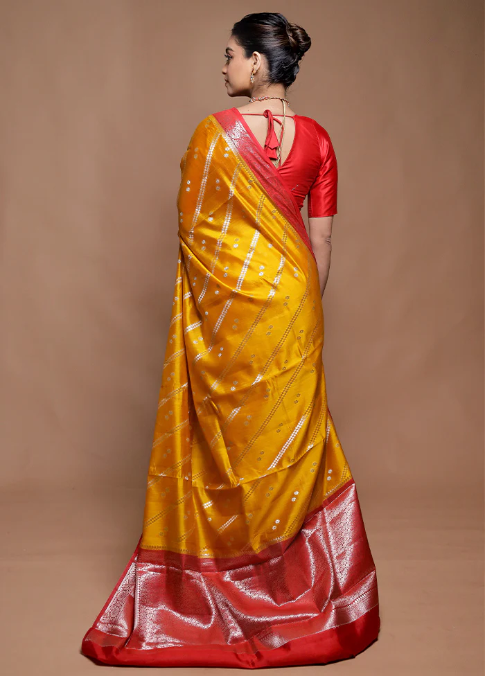 Yellow Handloom Dupion Pure Silk Saree With Blouse Piece - Image 3