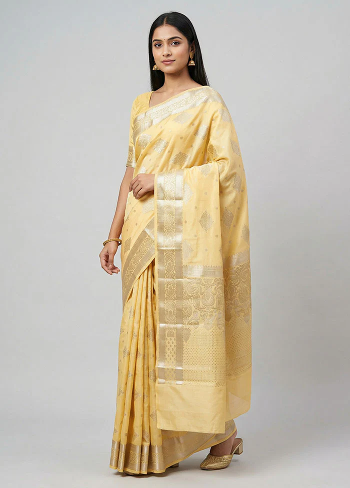Yellow Handloom Dupion Pure Silk Saree With Blouse Piece
