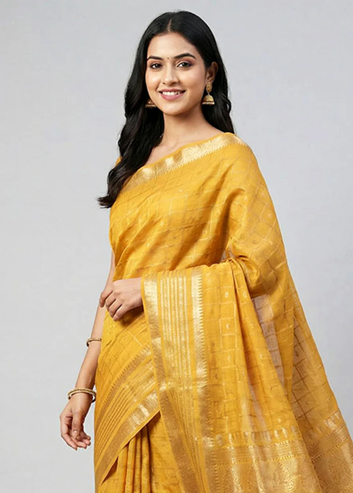 Yellow Handloom Dupion Pure Silk Saree With Blouse Piece - Image 2
