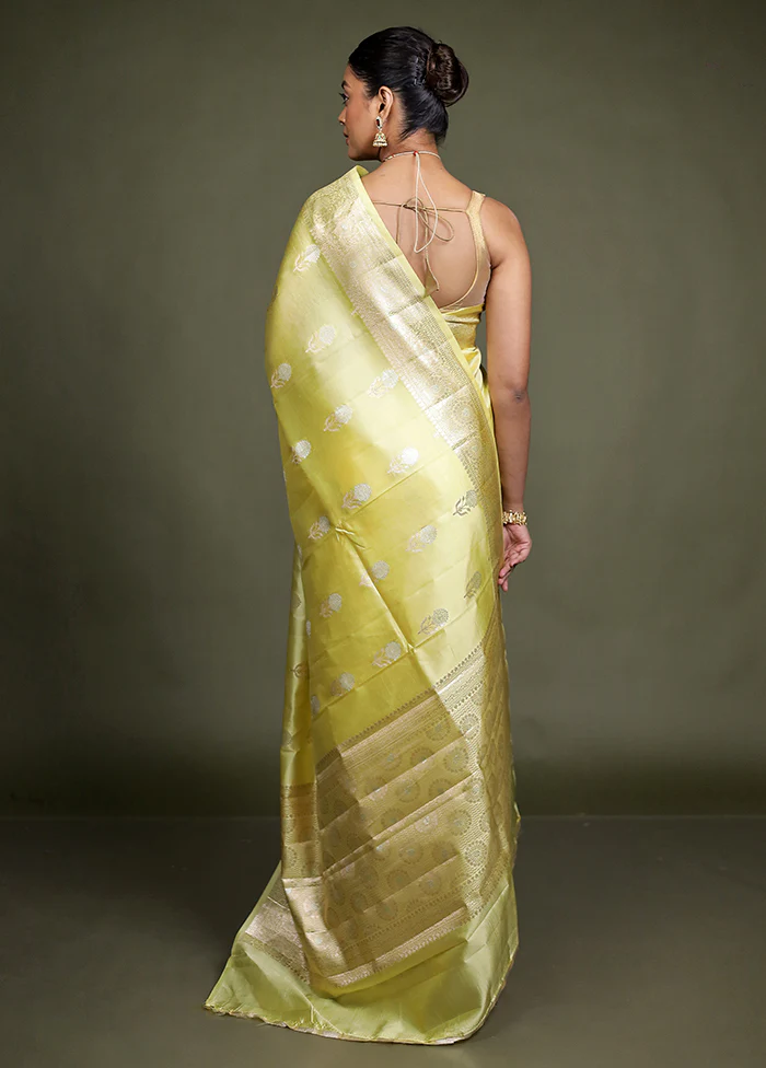 Yellow Handloom Dupion Pure Silk Saree With Blouse Piece - Image 3