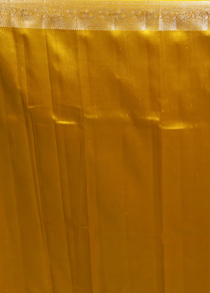 Yellow Handloom Dupion Pure Silk Saree With Blouse Piece - Image 5