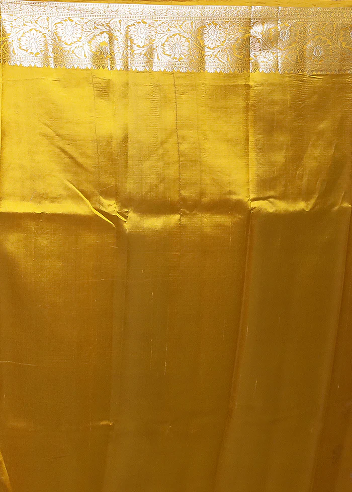 Yellow Handloom Dupion Pure Silk Saree With Blouse Piece - Image 5