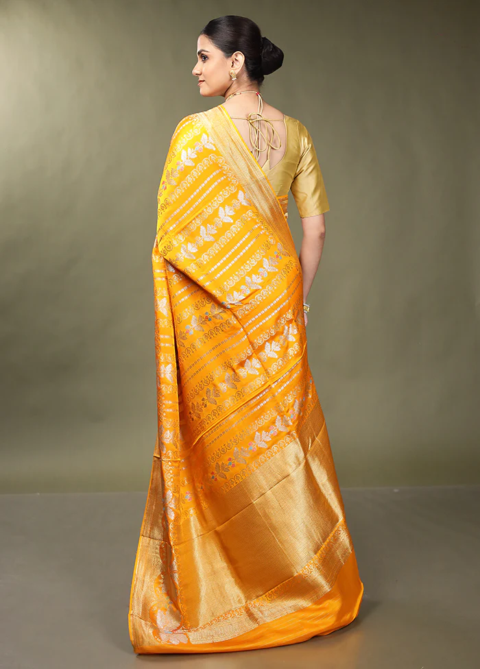Yellow Handloom Dupion Pure Silk Saree With Blouse Piece - Image 3
