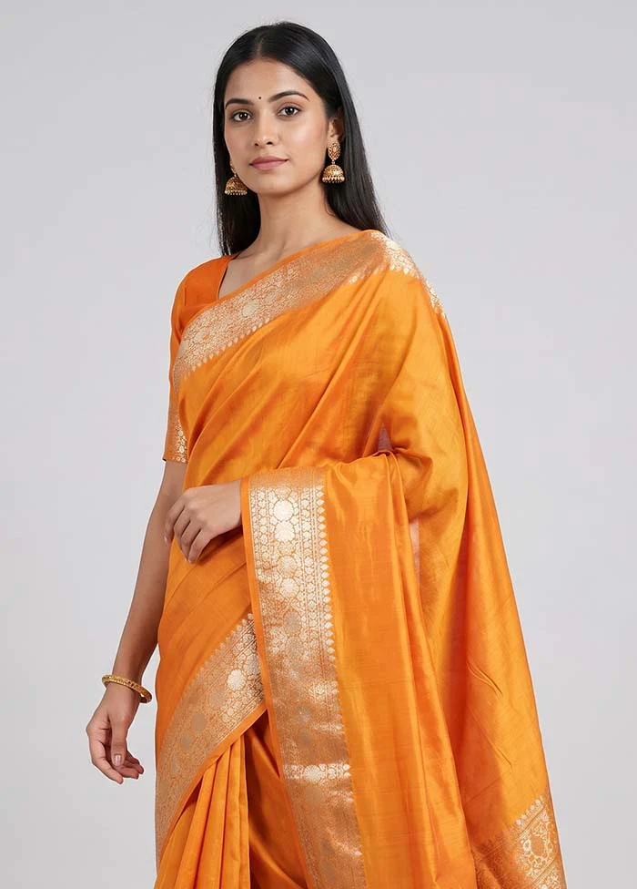 Yellow Handloom Dupion Pure Silk Saree With Blouse Piece - Image 2