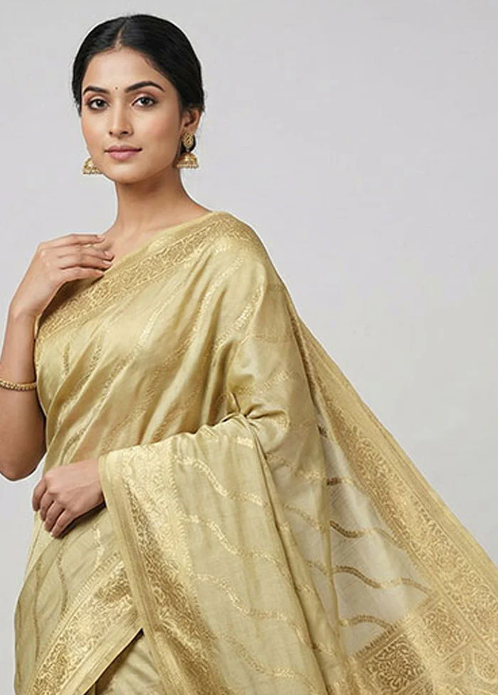Yellow Handloom Dupion Pure Silk Saree With Blouse Piece - Image 2