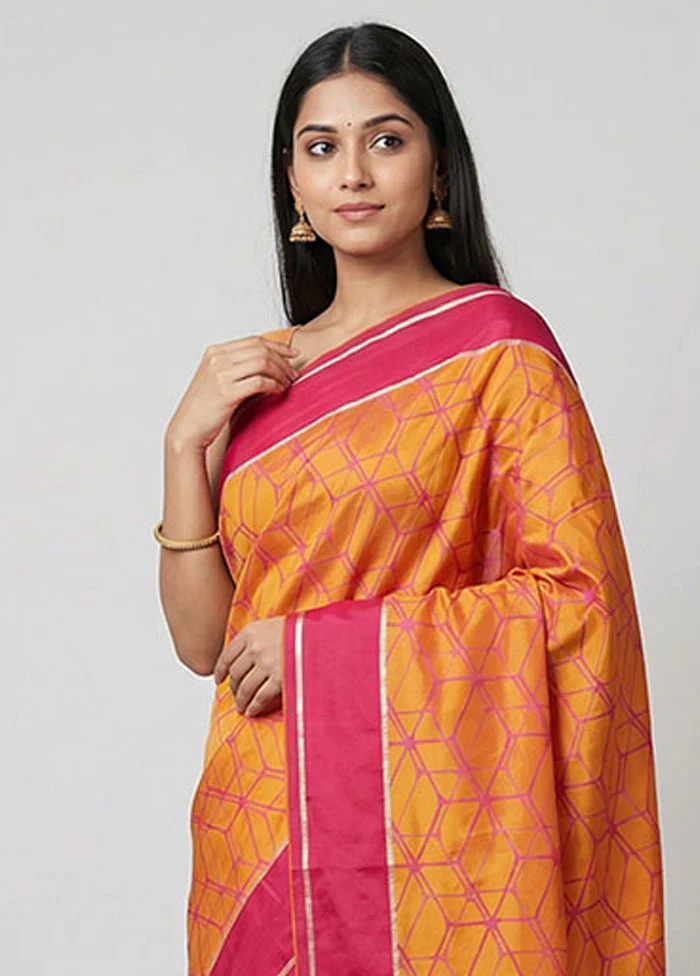 Yellow Handloom Jamewar Pure Silk Saree With Blouse Piece - Image 2