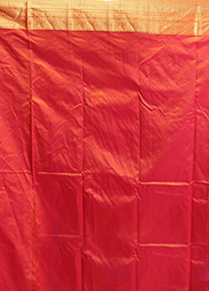 Yellow Handloom Kanchipuram Pure Silk Saree With Blouse Piece - Image 5