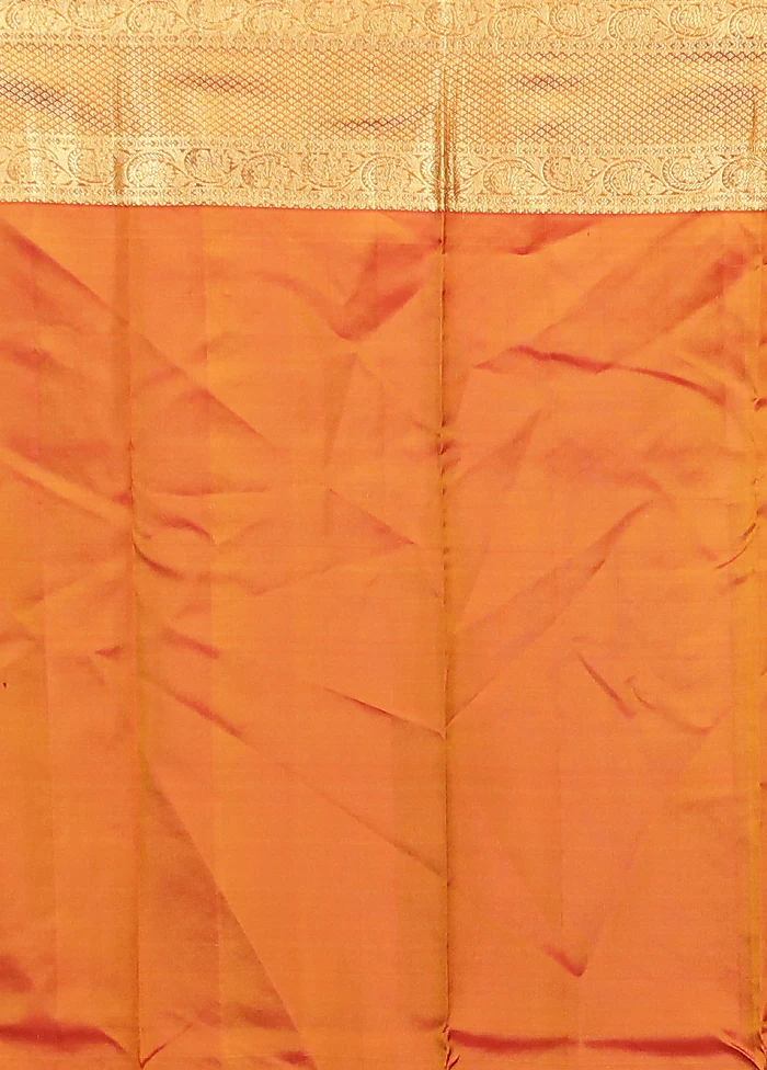 Yellow Handloom Kanchipuram Pure Silk Saree With Blouse Piece - Image 5