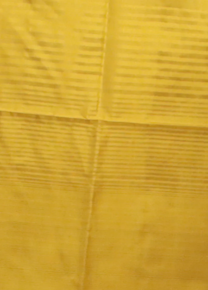 Yellow Handloom Kanjivaram Pure Silk Saree With Blouse Piece - Image 5