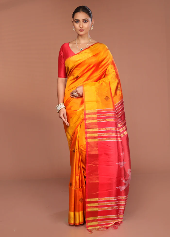 Yellow Kalakshetra Pure Silk Saree With Blouse Piece - Image 2