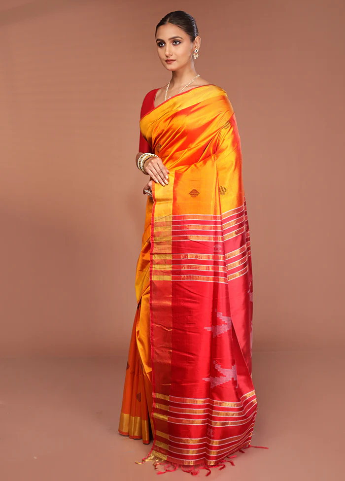 Yellow Kalakshetra Pure Silk Saree With Blouse Piece - Image 4