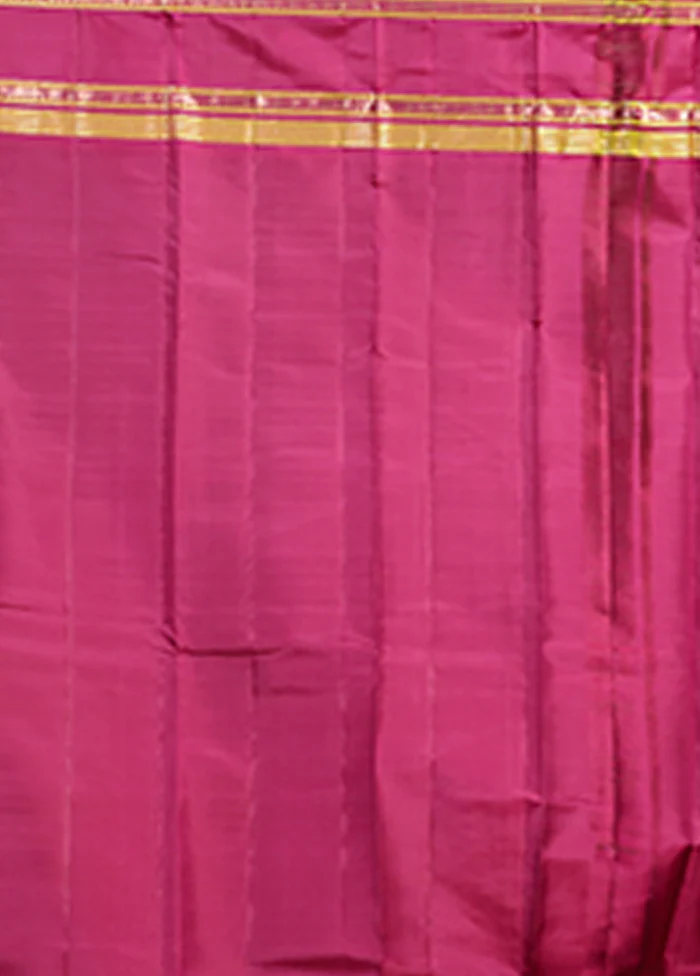 Yellow Handloom Kanjivaram Pure Silk Saree With Blouse Piece - Image 5