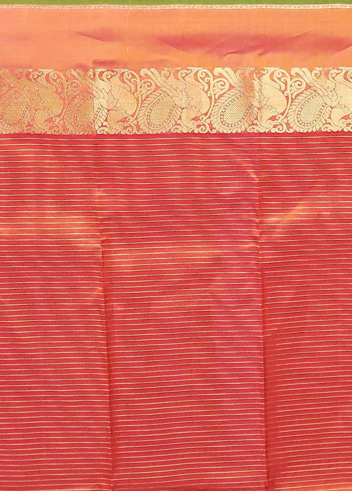 Yellow Handloom Kanjivaram Pure Silk Saree With Blouse Piece - Image 5