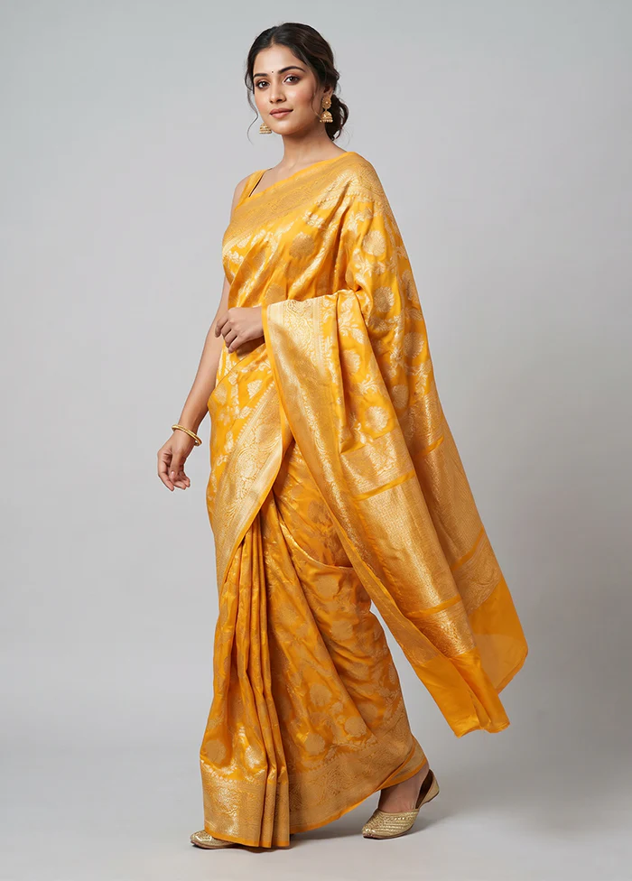 Yellow Handloom Katan Pure Silk Saree With Blouse Piece