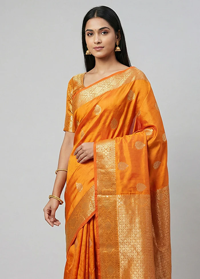 Yellow Handloom Katan Pure Silk Saree With Blouse Piece - Image 2
