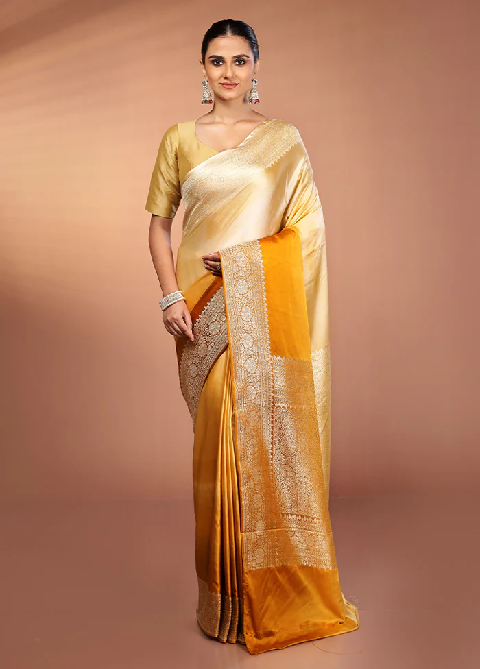 Yellow Handloom Katan Pure Silk Saree With Blouse Piece - Image 2