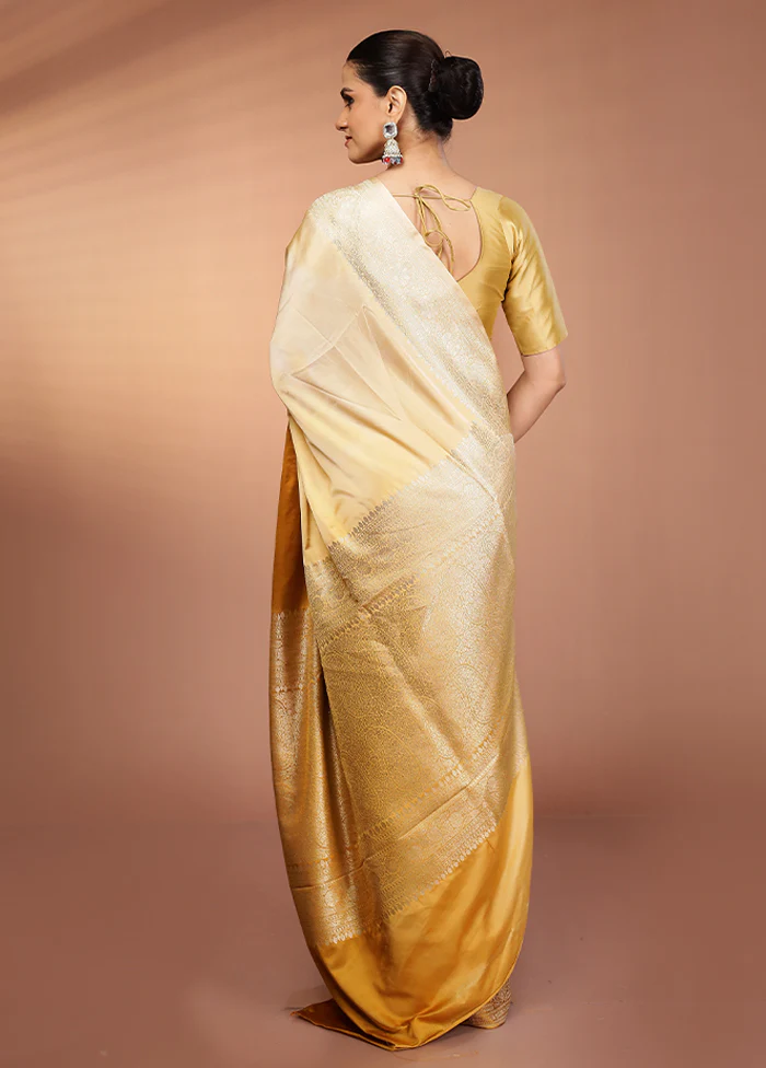 Yellow Handloom Katan Pure Silk Saree With Blouse Piece - Image 3