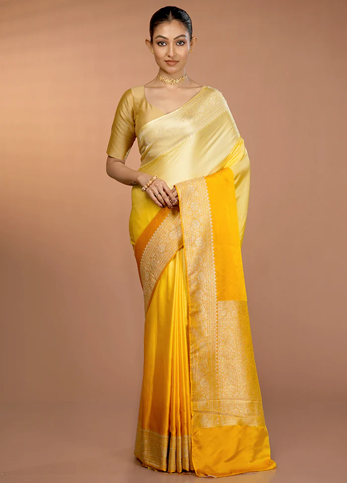 Yellow Handloom Katan Pure Silk Saree With Blouse Piece - Image 2