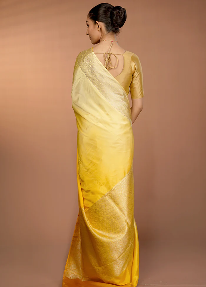 Yellow Handloom Katan Pure Silk Saree With Blouse Piece - Image 3