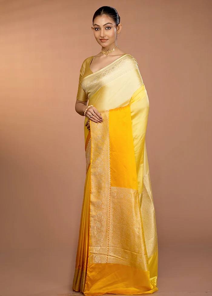 Yellow Handloom Katan Pure Silk Saree With Blouse Piece - Image 4