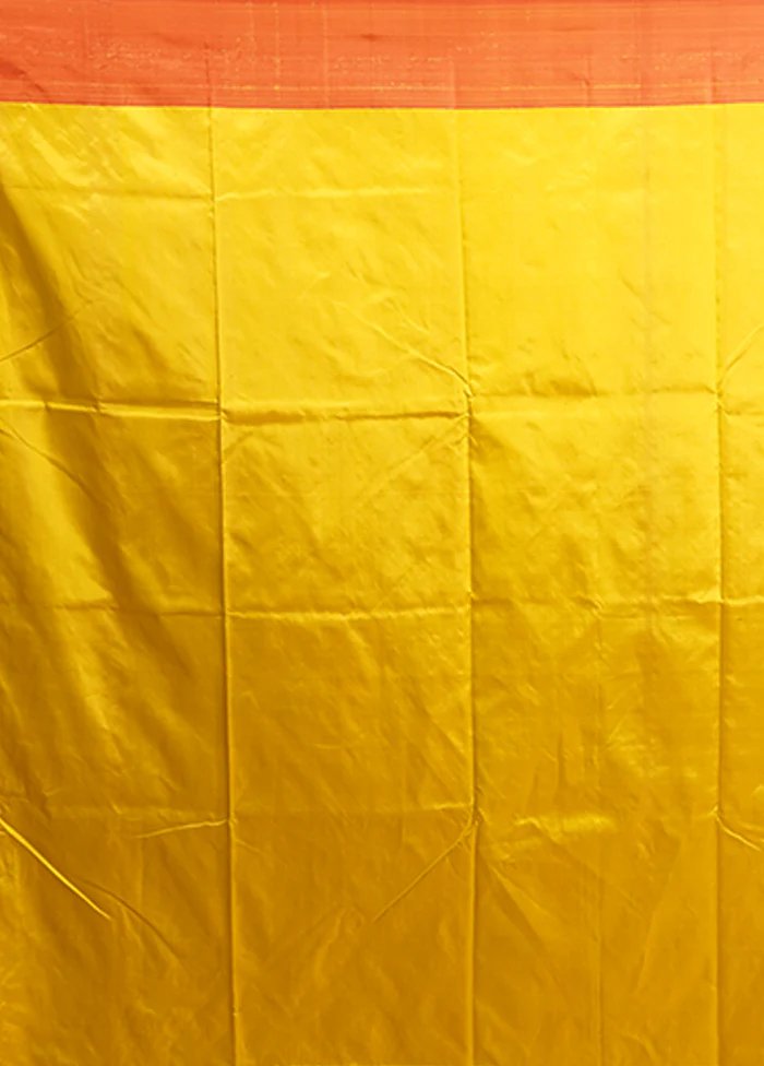 Yellow Handloom Katan Pure Silk Saree With Blouse Piece - Image 5