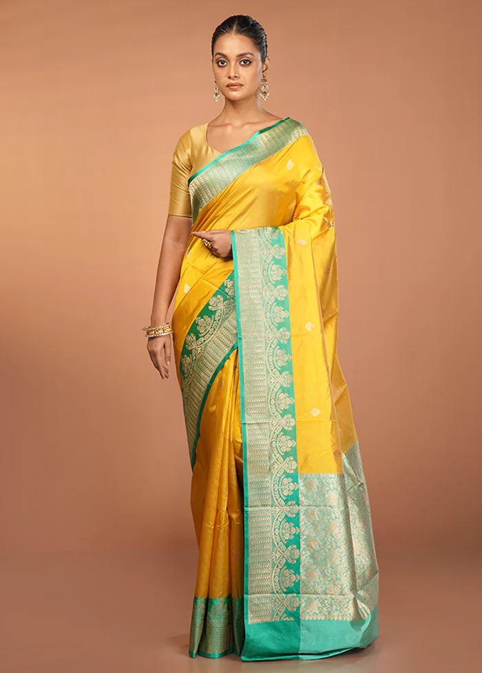 Yellow Handloom Katan Pure Silk Saree With Blouse Piece - Image 2