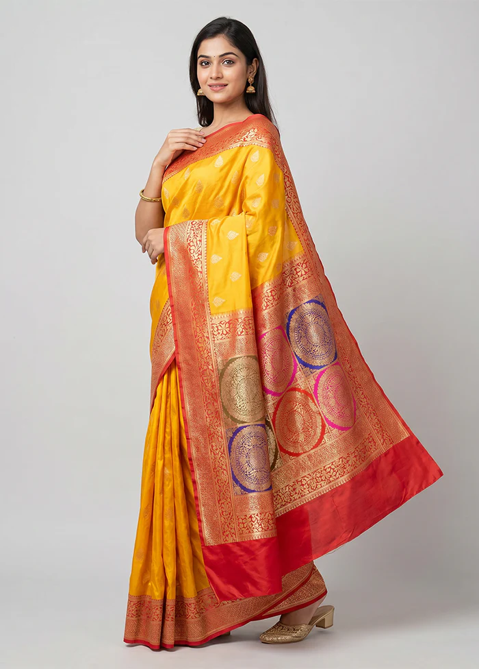 Yellow Handloom Katan Pure Silk Saree With Blouse Piece