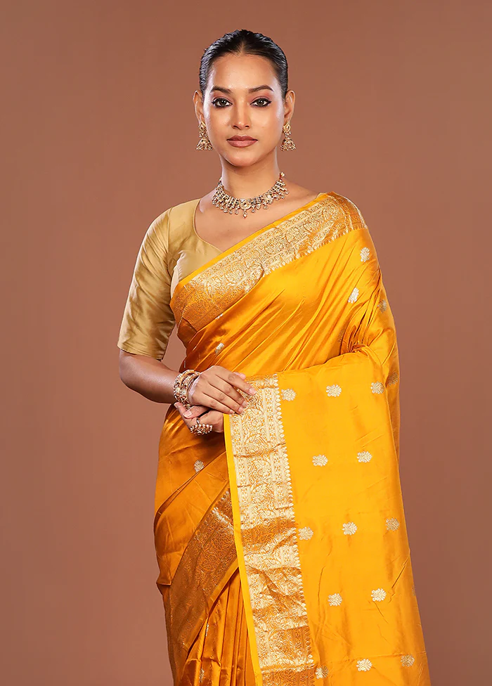 Yellow Handloom Katan Pure Silk Saree With Blouse Piece
