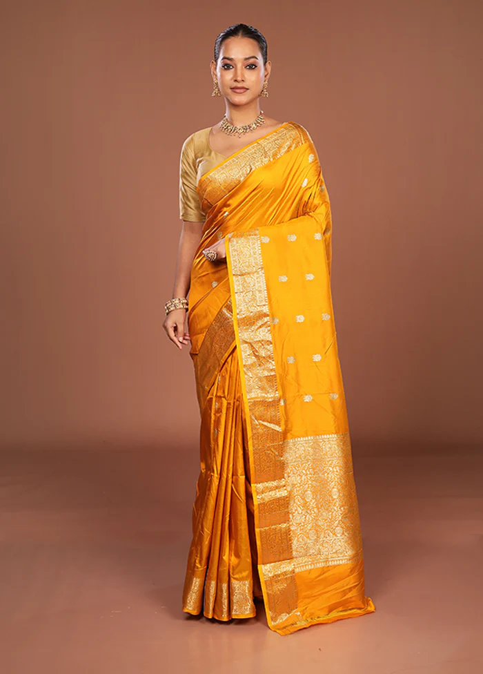 Yellow Handloom Katan Pure Silk Saree With Blouse Piece - Image 2