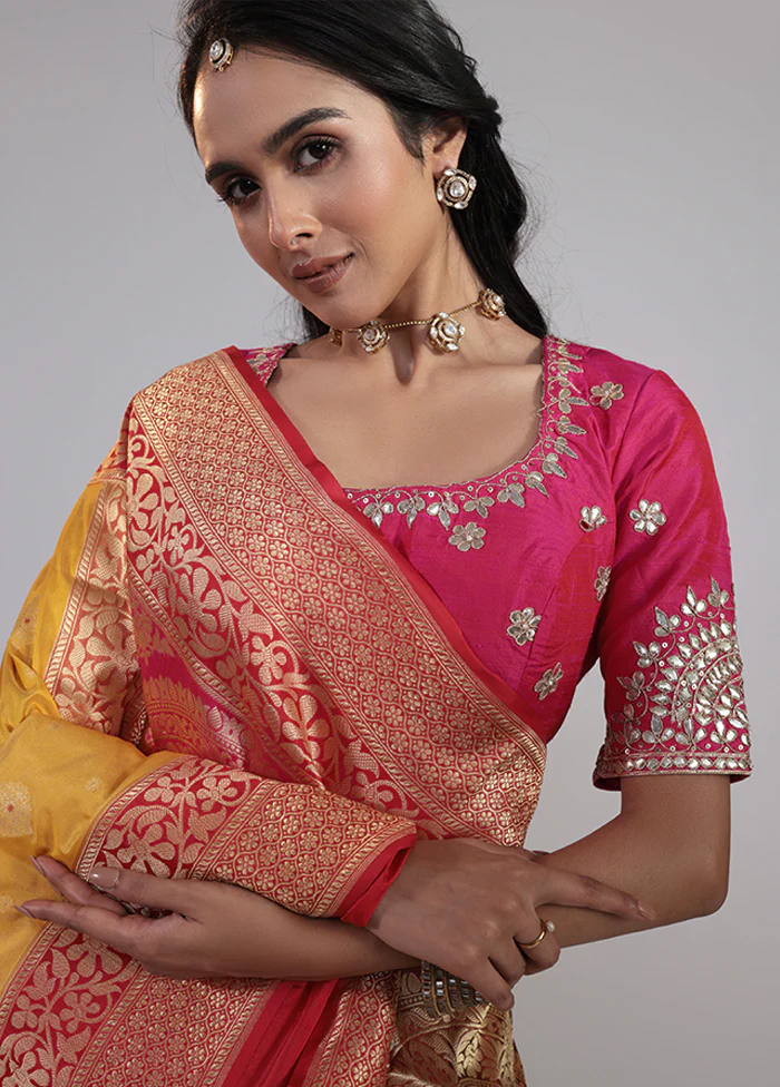 Yellow Handloom Katan Pure Silk Saree With Blouse Piece - Image 2