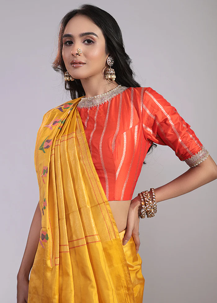 Yellow Handloom Katan Pure Silk Saree With Blouse Piece - Image 2